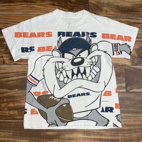 Vtg Taz Chicago Bears YOUTH T-Shirt All Over Print Looney Tunes Warner Bros 1992